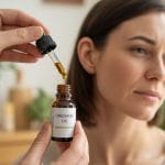 Oregano Oil for Ear Ache: Natural Relief Methods and Safety Guidelines A person holding a dropper with oregano oil near the ear of a calm woman in a softly lit room.